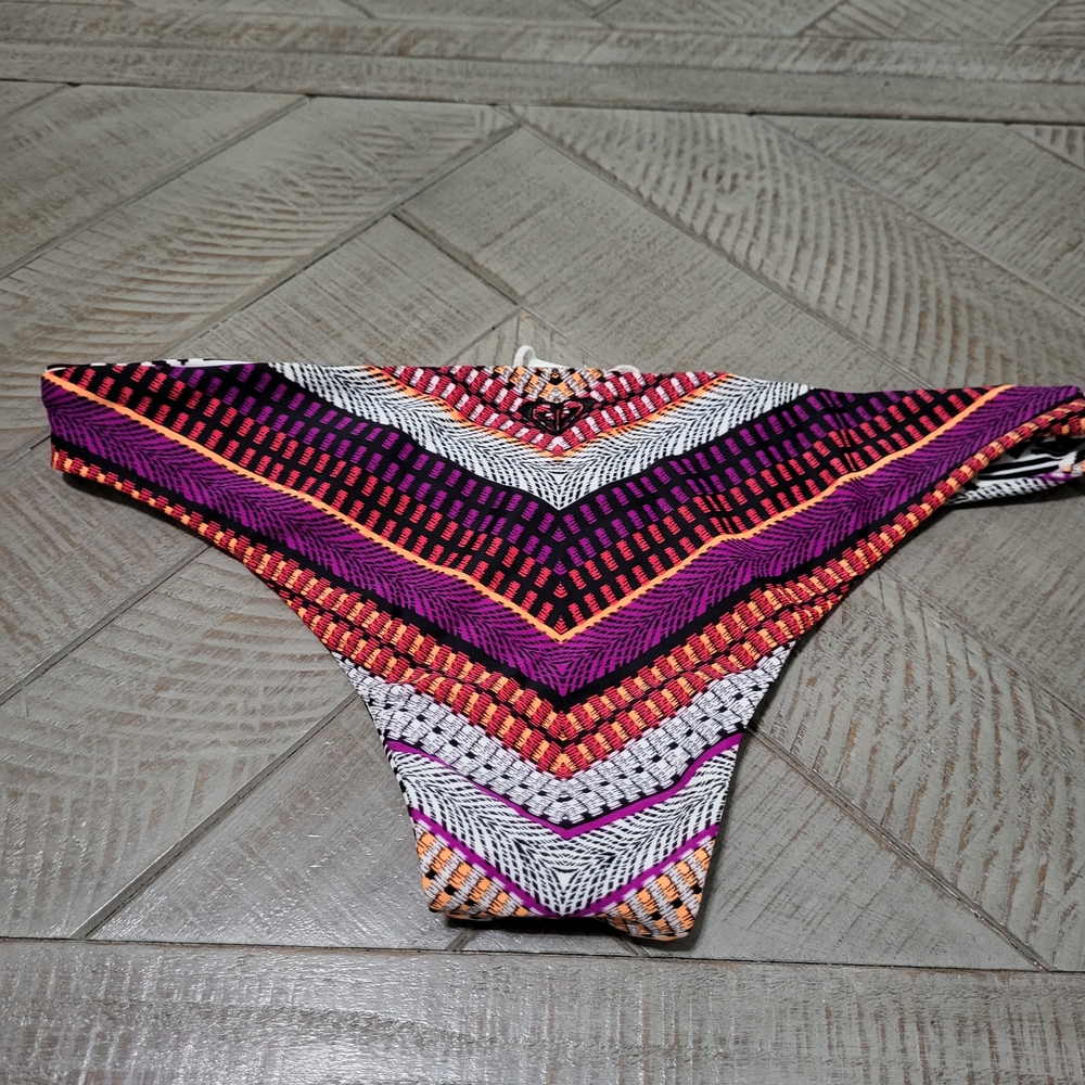 Roxy Black & White Tribal Swimwear Bottoms with Pink and Orange Accents - Picture 5 of 6